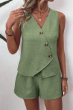 V-Neck Irregular Vest Shorts Two-Piece Set