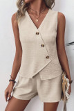 V-Neck Irregular Vest Shorts Two-Piece Set