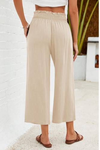 Solid Color Linen Loose Casual Cropped Pants