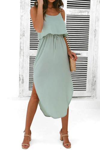 Solid Color Irregular Slit Suspender Dress