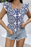 New Fashion Ruffle Sleeve V-Neck Printed Shirt