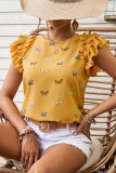 Ruffled Short Sleeved Round Neck Polka Dot Shirt