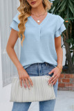 V-Neck Chiffon Ruffled Short Sleeved Shirt