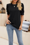 Hollow Out Bubble Short Sleeves Solid Solor Shirt