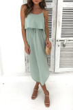 Solid Color Irregular Slit Suspender Dress