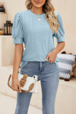 Hollow Out Bubble Short Sleeves Solid Solor Shirt
