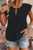 Jacquard V-Neck Ruffled Short Sleeved T-Shirt