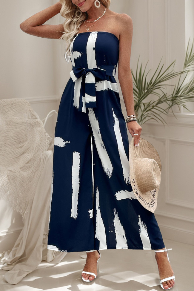 Printed Strapless Wide Leg Jumpsuit Pants