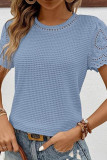 Round Neck Lace Pineapple Grid Short Sleeved T-Shirt