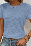 Round Neck Lace Pineapple Grid Short Sleeved T-Shirt