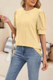 Hollow Out Bubble Short Sleeves Solid Solor Shirt