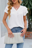 V-Neck Chiffon Ruffled Short Sleeved Shirt