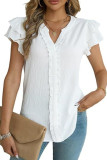 Double-Layer Ruffled Short Sleeved V-Neck Shirt