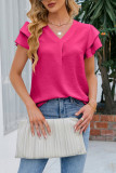 V-Neck Chiffon Ruffled Short Sleeved Shirt
