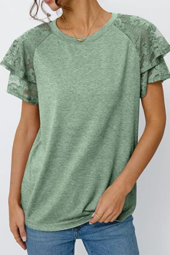 Solid Color Double-Layer Lace Short Sleeved T-Shirt