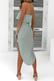 Solid Color Irregular Slit Suspender Dress
