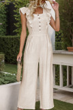 Lotus Leaf Sleeve High Waisted Straight Leg Jumpsuit
