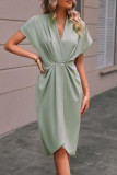 Solid Color V-Neck Irregular Short Sleeved Dress