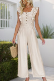 Lotus Leaf Sleeve High Waisted Straight Leg Jumpsuit