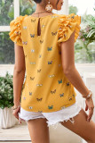 Ruffled Short Sleeved Round Neck Polka Dot Shirt