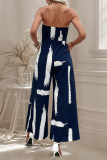 Printed Strapless Wide Leg Jumpsuit Pants