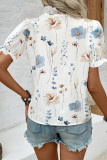 Ruffle V-Neck Printed Bubble Sleeve Shirt