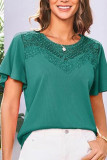 Lace Floral Round Neck Short Sleeve T-Shirt