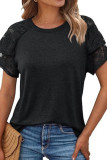 Solid Color Double-Layer Lace Short Sleeved T-Shirt