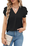 V-Neck Chiffon Ruffled Short Sleeved Shirt