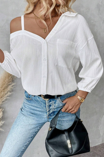 Lapel Seven Quarter Sleeve Single Breasted Casual Shirt