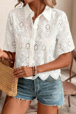 Solid Color Hollow Short Sleeved Lace Shirt