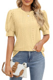 Hollow Out Bubble Short Sleeves Solid Solor Shirt