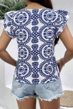 New Fashion Ruffle Sleeve V-Neck Printed Shirt