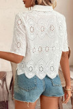 Solid Color Hollow Short Sleeved Lace Shirt