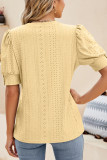 Hollow Out Bubble Short Sleeves Solid Solor Shirt