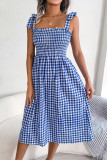 Casual Lace Up Plaid Printed Sleeveless Dress