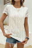 Hollowed Out Short Sleeved Round Neck T-Shirt