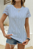 Hollowed Out Short Sleeved Round Neck T-Shirt