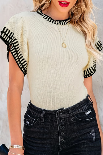 Round Neck Lotus Leaf Sleeve Knitted Sweater