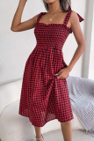 Casual Lace Up Plaid Printed Sleeveless Dress