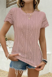 Hollowed Out Short Sleeved Round Neck T-Shirt
