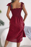 Casual Lace Up Plaid Printed Sleeveless Dress