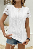 Hollowed Out Short Sleeved Round Neck T-Shirt