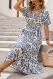Ethnic Style Printed V-Neck Short Sleeved Dress