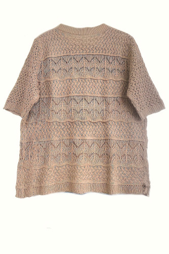 Solid Color Knitted Short Sleeved Hollow T-Shirt