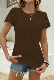 Hollowed Out Short Sleeved Round Neck T-Shirt