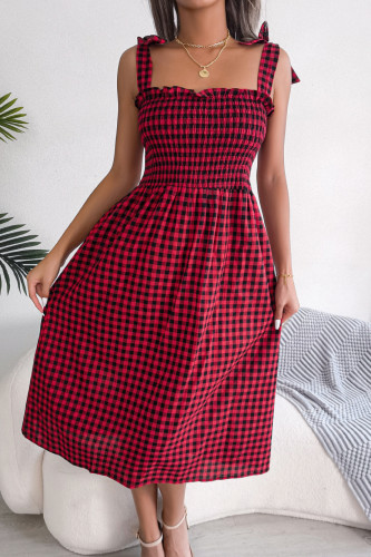 Casual Lace Up Plaid Printed Sleeveless Dress