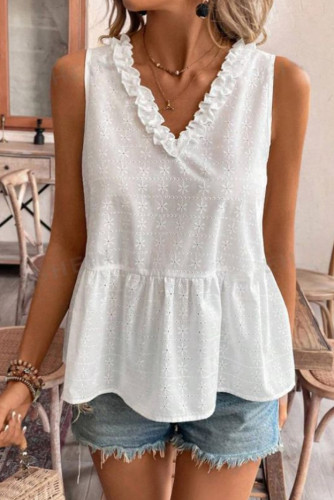 Solid Color V-Neck Lace Backless Sleeveless Shirt