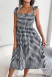 Casual Lace Up Plaid Printed Sleeveless Dress