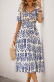 Ethnic Style Printed V-Neck Short Sleeved Dress
